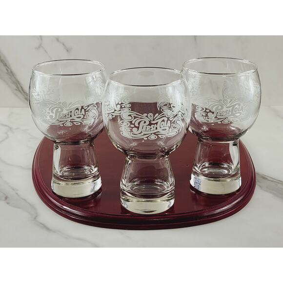 Pepsi Cola Clear Tumbler Glass 16oz Bell Shaped White Logo 6" Pedestal 70's x3 - Picture 5 of 14